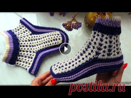 Тапочки спицами на 38-40р с цельной подошвой и узором Жаккард #тапочкиСпицами #ВязаныеТапочки #вязаниеСпицамиМы свяжем тапочки на двух спицах с узором Жаккард на размер ноги 38-40. Тапочки с цельной подошвой и од...