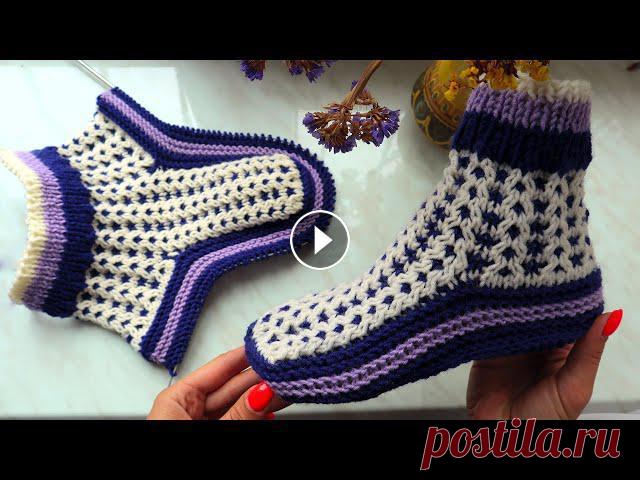 Тапочки спицами на 38-40р с цельной подошвой и узором Жаккард #тапочкиСпицами #ВязаныеТапочки #вязаниеСпицамиМы свяжем тапочки на двух спицах с узором Жаккард на размер ноги 38-40. Тапочки с цельной подошвой и од...