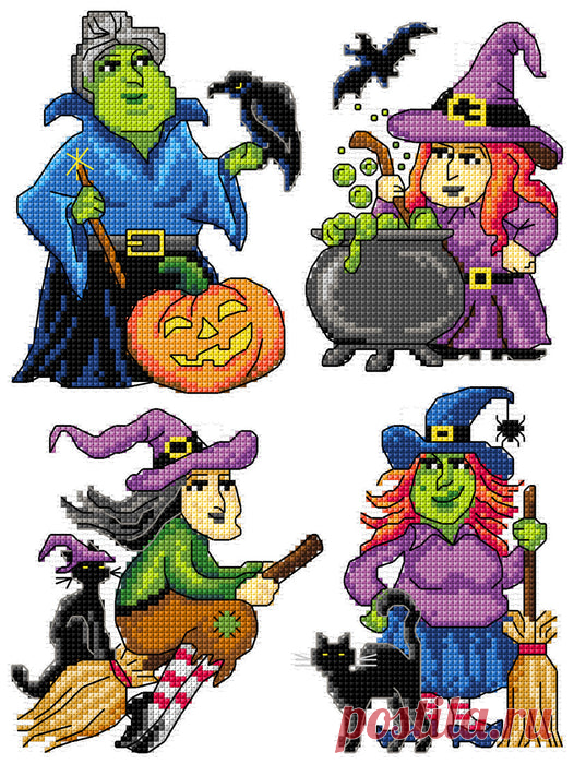 Kit de punto de cruz contado Brujas de Halloween 160CS — Wizardi