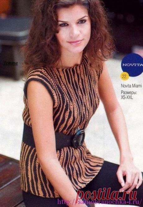 Коллекция пестрых блузок спицами и крючком