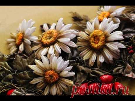 Цветок РОМАШКИ канзаши из лент / DIY Ribbon Flower KANZASHI
