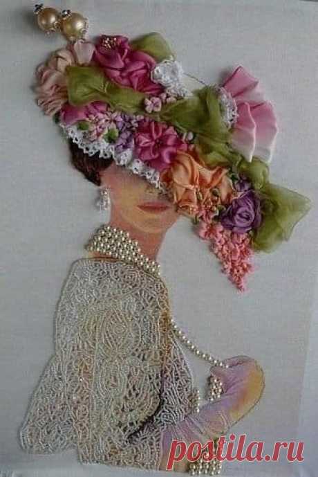 вышивка лентами и обработка жемчужными бусинками