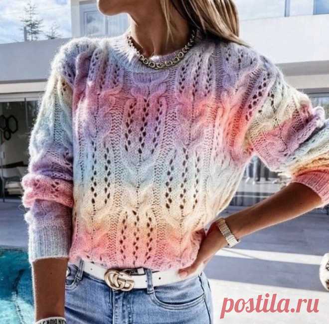 Узор для джемпера спицами: сочетание кос и ажура