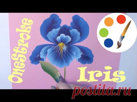 OneStroke, Painting the Iris flower, Cómo dibujar una flor de iris, irishkalia