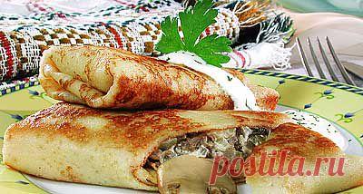 Блинчики с грибами. - Рецепты - Доставка пиццы, обедов, суши, питьевой воды домой и в офис, банкет, кейтеринг, организация мероприятий в Петербурге