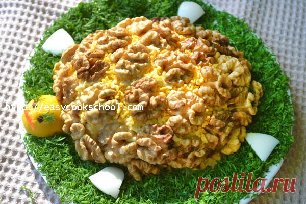 Салат «Черепаха»: рецепт с фото с курицей с грецкими орехами | Легкие рецепты