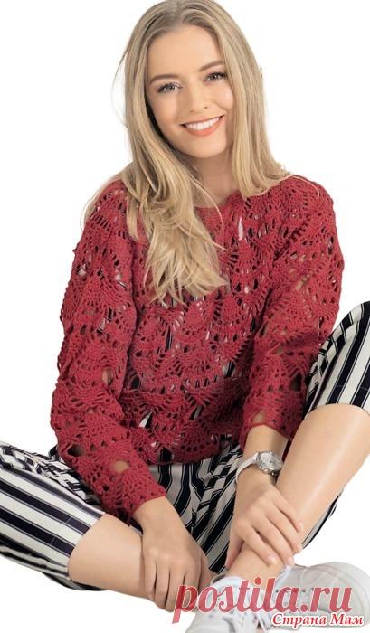 Короткий ажурный пуловер. Журнал 