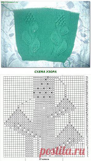 Узор спицами "Листочки с шишечками" | О вязании