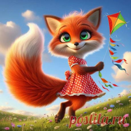 Лиса с воздушным змеем: очарование летнего дня в иллюстрации. Нейросеть Dalle 3 - Dalle примеры промтов - Форум ИИ о нейросетях - Yes Ai