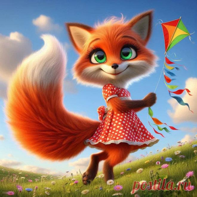 Лиса с воздушным змеем: очарование летнего дня в иллюстрации. Нейросеть Dalle 3 - Dalle примеры промтов - Форум ИИ о нейросетях - Yes Ai