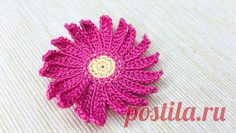 Мастер-класс по вязанию крючком вязаного цветка розовой ромашки (пиретрум). | Повязули. Вязание крючком и вязание С2С. | Яндекс Дзен