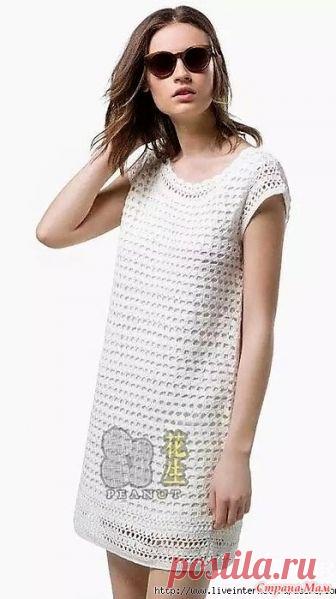 . Белое летнее платье\туника. Это платье вяжется просто а смотрится нежно и изящно. Тепла вам!!! Пряжа хлопок. Крючок 2.0. http://www.360doc.com/
