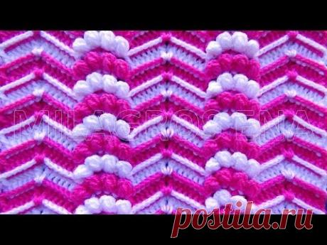 Punto a Crochet Zig Zag en Relieves combinado con Abanicos de Garbanzos para Mantitas - YouTube