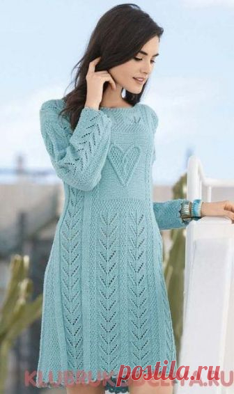 Elga - ажурное платье спицами - Клуб рукоделия Модель красивого платья с длинными рукавами и ажурными узорами из последнего номера журнала «Verena». Акцентирует внимание узор с мотивом сердечка на груди
