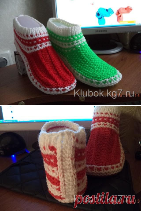Стильные тапочки спицами