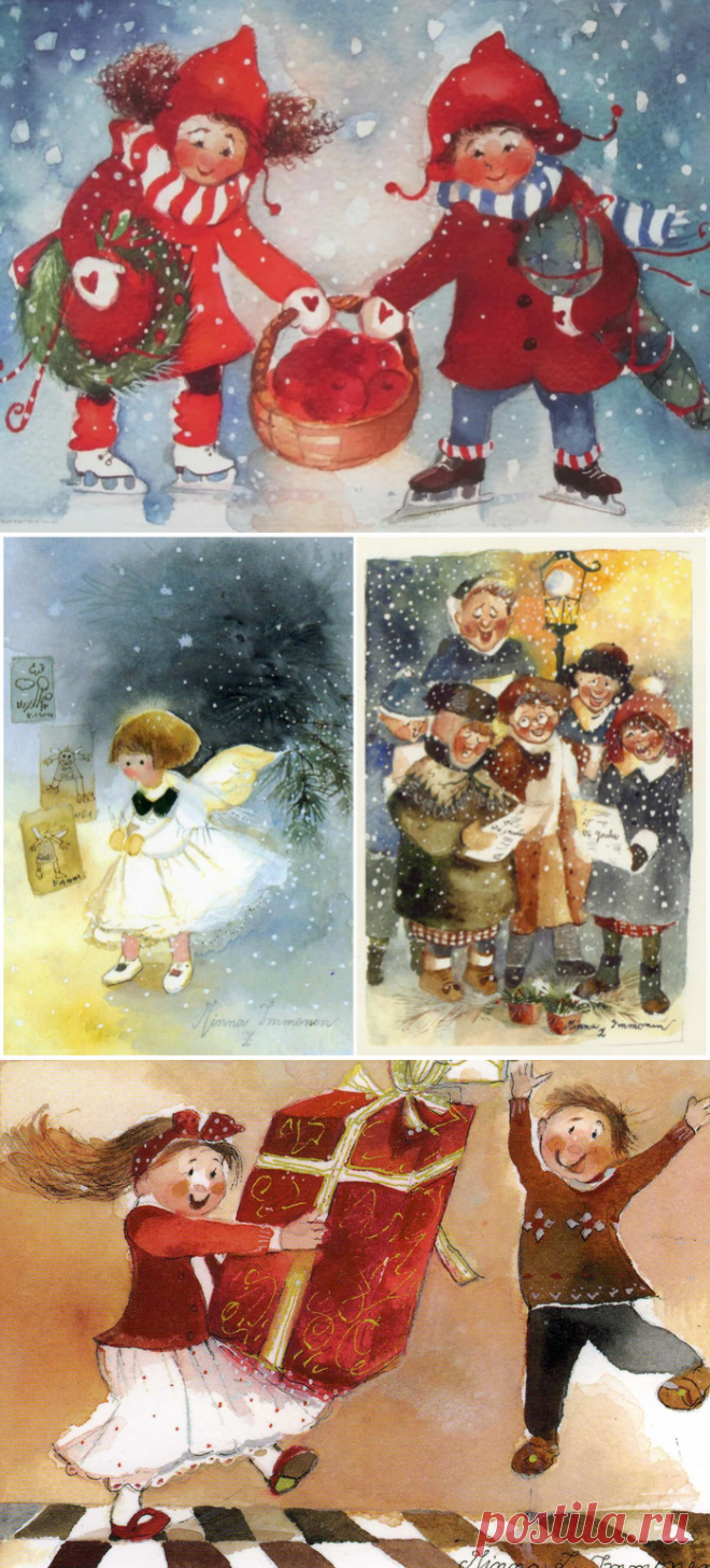 Новогодние акварели Minna Immonen