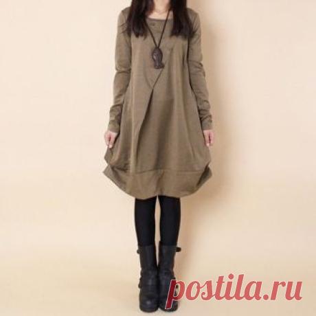 Casual Loose Knitted Fashion Oversize Warm Dress with Sleeves in Boho Style - Dresses