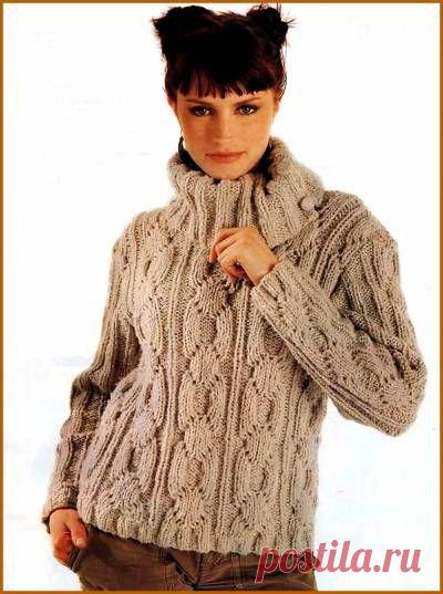 Теплый женский свитер с рельефным узором - 23 Сентября 2010 - Вязание спицами, модели и схемы для вязания на спицах
