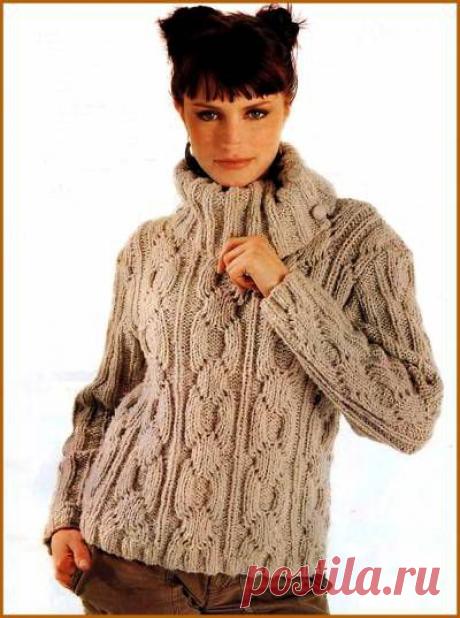 Теплый женский свитер с рельефным узором - 23 Сентября 2010 - Вязание спицами, модели и схемы для вязания на спицах