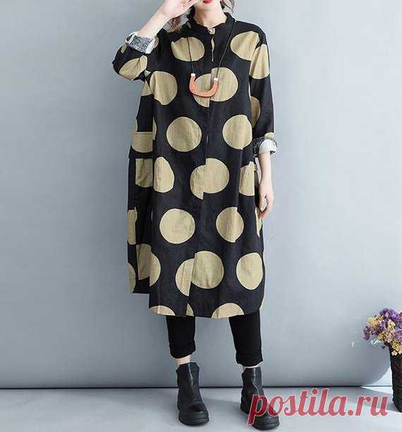 Women Dot linen maxi dress, black maxi dress linen, Loose Fitting Long  gown, Linen Stand collar shirt dress 【Fabric】  Linen 【Color】 black 【Size】 Shoulder width 42cm / 16  Sleeve Length 53cm / 21 Cuffs around 25cm / 10 Bust 118cm / 46 Waist 142cm / 55 Clothing length 104cm / 41  Hem circumference 148cm / 58   Have any questions please contact me and I will be happy to help you.