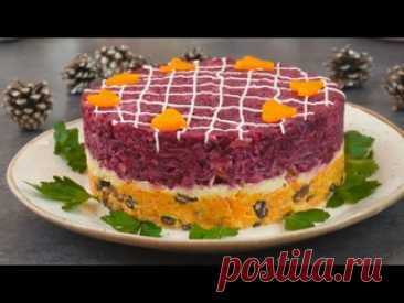 Салат "Любовница" — Королева праздничного стола! рецепт:свекла - 500ггрецкие орехи - 80гморковь -400 гизюм - 80 гсыр - 150гчеснок - 1зубмайонез - по  вкусу