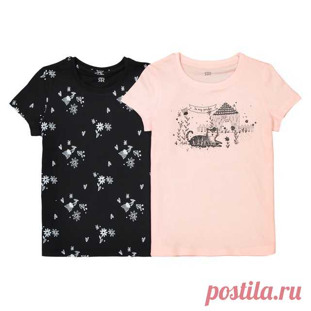 2 футболки с рисунком, 3-12 лет Описание:Детали •  Короткие рукава •  Круглый вырез •  Рисунок-принтСостав и уход •  100% хлопок •  Дополнительный материал : 100% хлопок •  Температура стирки 30° •  Гладить при низкой температуре / не отбеливать • Барабанная сушка на слабом режиме  				 •  Сухая чистка запрещена