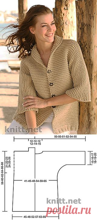 Жакет платочной вязкой с рукавами ¾ | knitt.net | Все о вязании