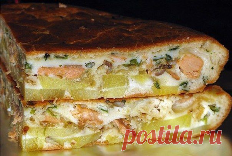 Рыбный заливной пирог с картошкой. Тесто нежное начинка сочная