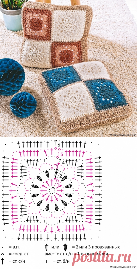Очаровательные подушки из ажурных квадратов, вязаные своими руками!