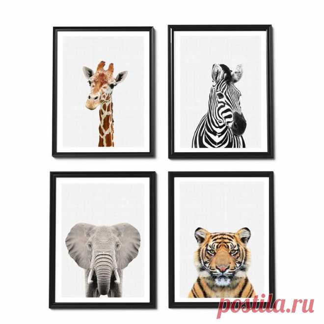 Nursery Safari Prints Jungle Nursery Animal pictures set of 4 | Etsy
