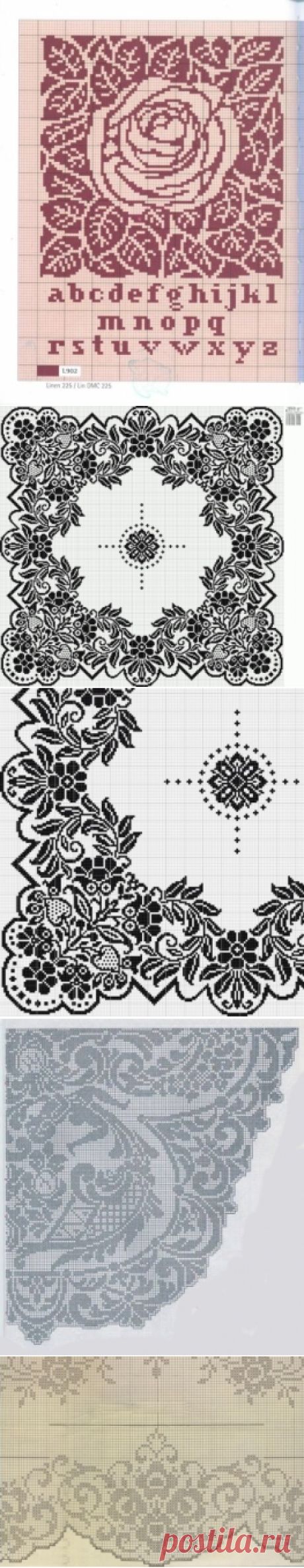Филейное вязание. Скатерти,салфетки,схемы.