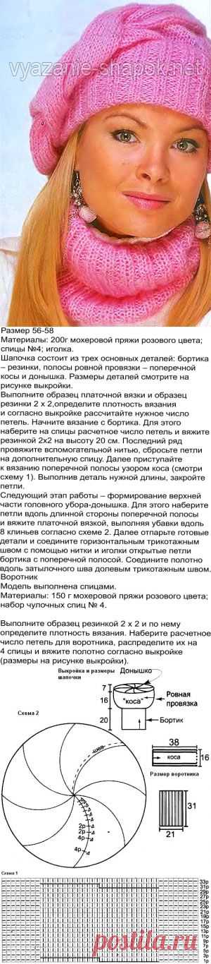 Шикарный берет и воротник манишка спицами | ВЯЗАНИЕ ШАПОК: женские шапки спицами и крючком, мужские и детские шапки, вязаные сумки