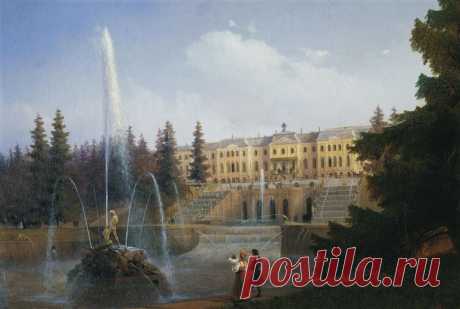 View of the Big Cascade in Petergof and the Great Palace of Petergof, 1837 /  Original Title: Вид на Большой каскад в Петергофе  - Ivan Aivazovsky - WikiArt.org