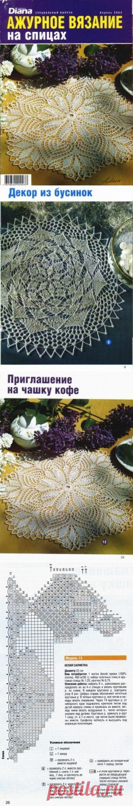 Кружевные салфетки спицами -1 / Вязание спицами / Вязание для женщин спицами. Схемы
