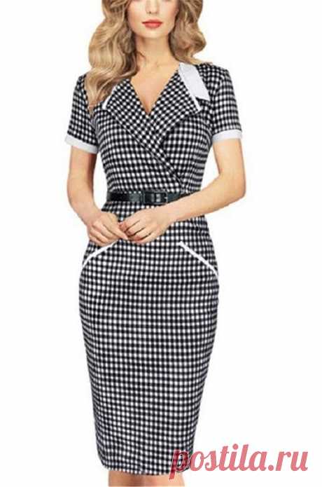 Aimur Women Short Sleeves Elegant Business Bodycon OL Belted Pencil Dress Balck at Amazon Women’s Clothing store:
