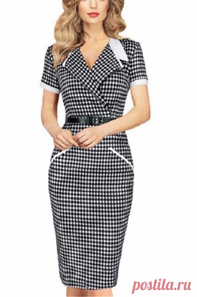 Aimur Women Short Sleeves Elegant Business Bodycon OL Belted Pencil Dress Balck at Amazon Women’s Clothing store: