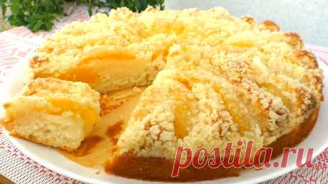 Безумно вкусный нежный пирог с персиками из самых простых и доступных продуктов, постный рецепт