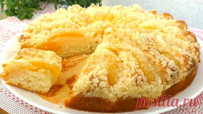 Безумно вкусный нежный пирог с персиками из самых простых и доступных продуктов, постный рецепт