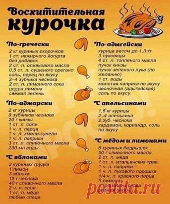 Запекаем вкусную курочку на праздники
Выбирайте на свой вкус.