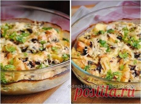 Картофельный гратен с курицей и грибами