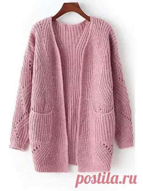 32% OFF 2019 Open Front Openwork Long Cardigan In PINK ZAFUL Europe в Яндекс.Коллекциях