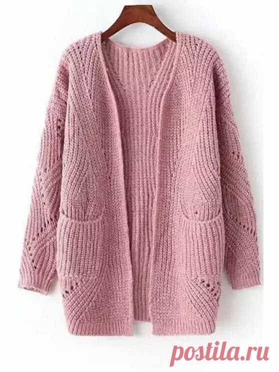 32% OFF 2019 Open Front Openwork Long Cardigan In PINK ZAFUL Europe в Яндекс.Коллекциях