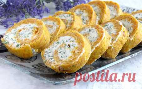 Рулет из моркови с сыром и зеленью | Кулинарные рецепты от «Едим дома!»