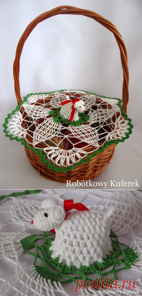 Замечательная салфетка с ягненком для пасхальной корзинки
