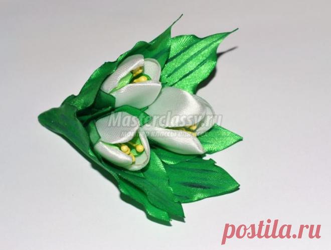 Брошь из лент. Букетик подснежников. Мастер-класс с пошаговыми фото
