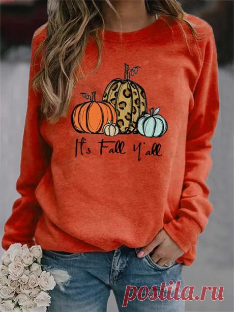 Women Halloween Pumpkin Print Crew Neck Loose Raglan Sleeve Sweatshirts - US$19.99