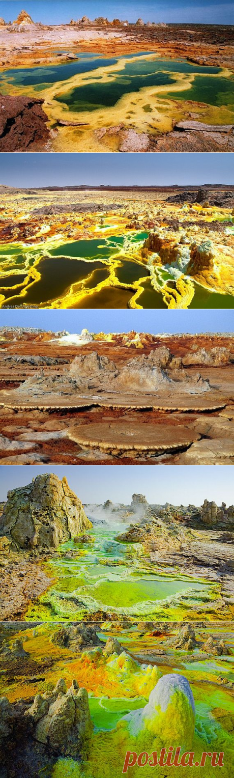 Вулкан Даллол размещен в низменности Данакили (Danakil Depression) в отдаленном регионе на северо-востоке Эфиопии. Даллол находится на вершине слоя четвертичных отложений включающий огромное месторождение калийных солей. Это самый низкий наземный вулкан на планете, его жерло размещено на 45 метров ниже уровня моря. Даллол популярен еще своими неописуемыми видами и самой высокой среднегодовой температурой — приблизительно 34°С.