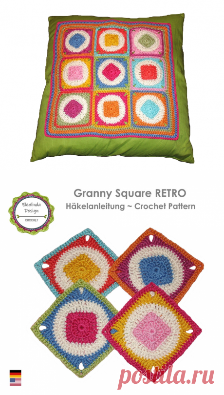 Granny Square RETRO 1 - crochet pattern, photo-tutorial PDF