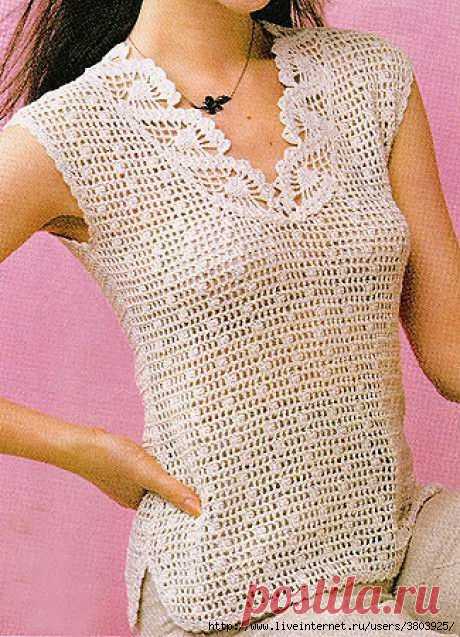 Вязаный топ с красивым воротом — HandMade