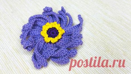 Мастер-класс по вязанию крючком фиолетового цветка с длинными лепестками. | Повязули. Вязание крючком и вязание С2С. | Яндекс Дзен